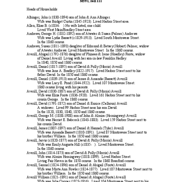 Branford Census 1870