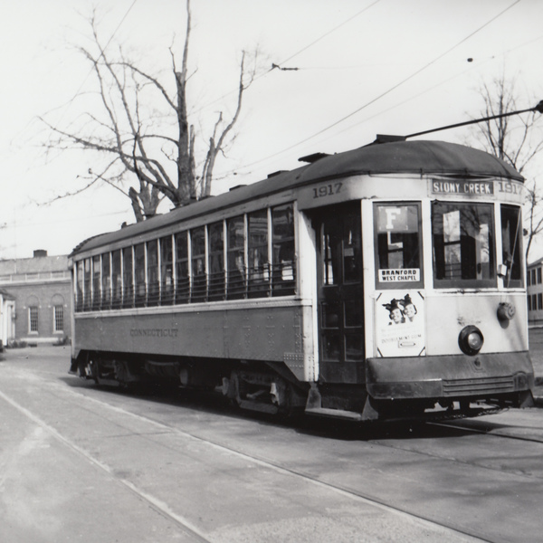 Trolley on Main Street, near Montowese Street