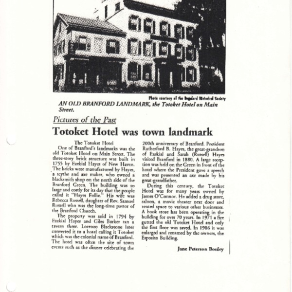 Pictures of the Past: Totoket Hotel