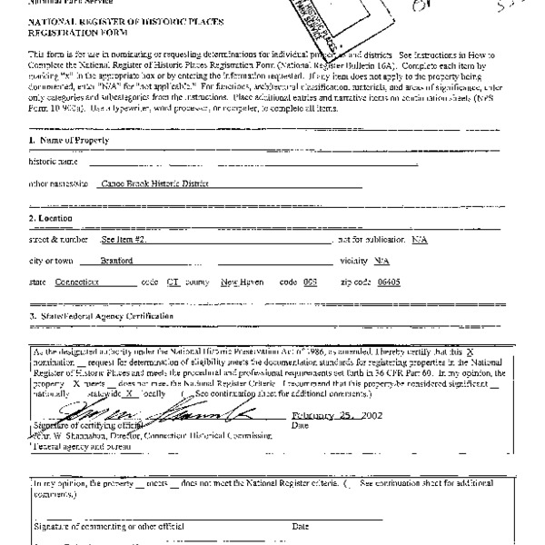 National Register of Historic Places Inventory Nomination Form, Canoe Brook Historic District